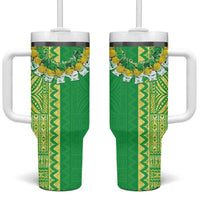 Fiji Lovoni Tumbler With Handle Fijian Tapa Salusalu Green Glitter