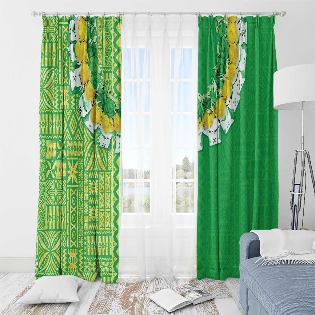 Fiji Lovoni Window Curtain Fijian Tapa Salusalu Green Glitter