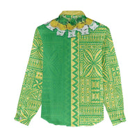 Fiji Lovoni Women Casual Shirt Fijian Tapa Salusalu Green Glitter