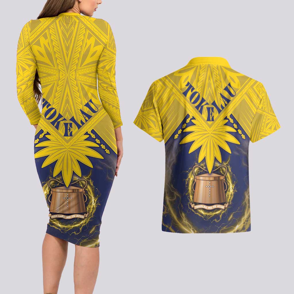 Tokelau Tokehega Day Couples Matching Long Sleeve Bodycon Dress and Hawaiian Shirt National Badge Special Style - Polynesian Pride