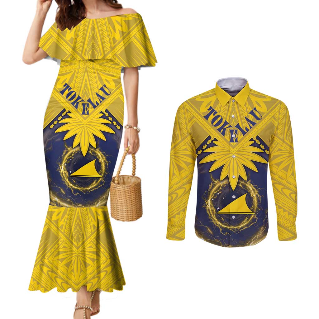Tokelau Tokehega Day Couples Matching Mermaid Dress and Long Sleeve Button Shirt National Badge Special Style - Polynesian Pride