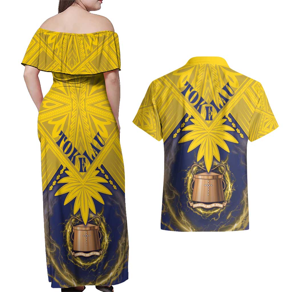 Tokelau Tokehega Day Couples Matching Off Shoulder Maxi Dress and Hawaiian Shirt National Badge Special Style - Polynesian Pride