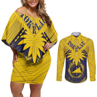 Tokelau Tokehega Day Couples Matching Off Shoulder Short Dress and Long Sleeve Button Shirt National Badge Special Style - Polynesian Pride