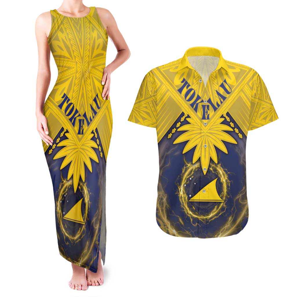 Tokelau Tokehega Day Couples Matching Tank Maxi Dress and Hawaiian Shirt National Badge Special Style - Polynesian Pride