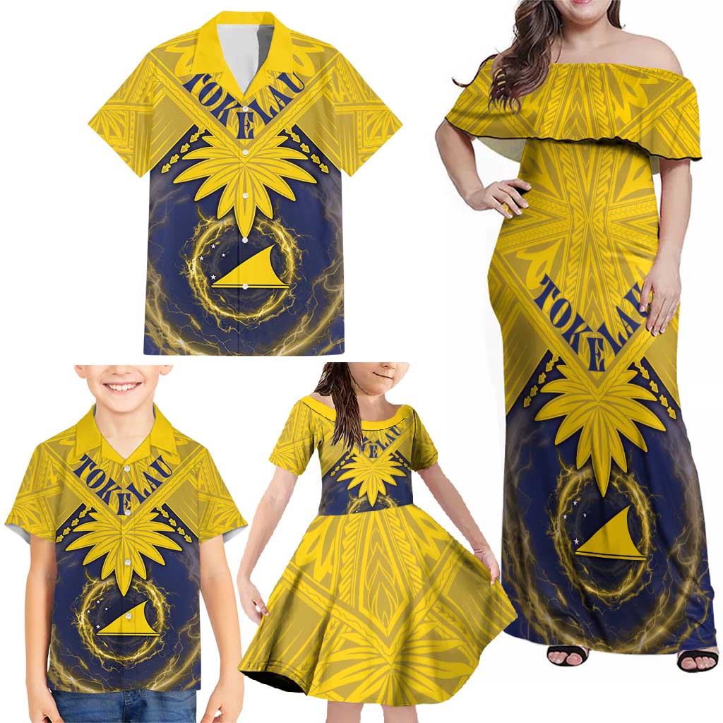 Tokelau Tokehega Day Family Matching Off Shoulder Maxi Dress and Hawaiian Shirt National Badge Special Style - Polynesian Pride