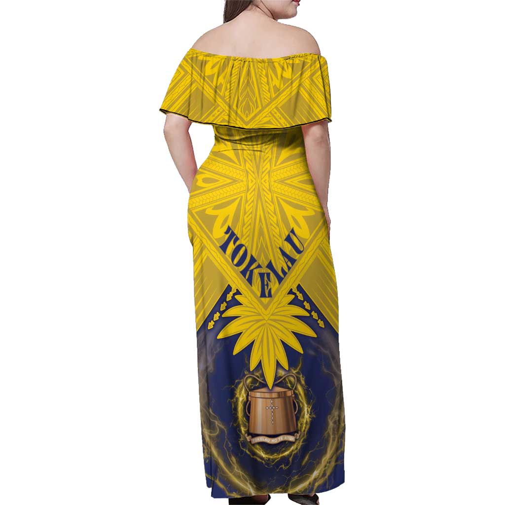 Tokelau Tokehega Day Family Matching Off Shoulder Maxi Dress and Hawaiian Shirt National Badge Special Style - Polynesian Pride