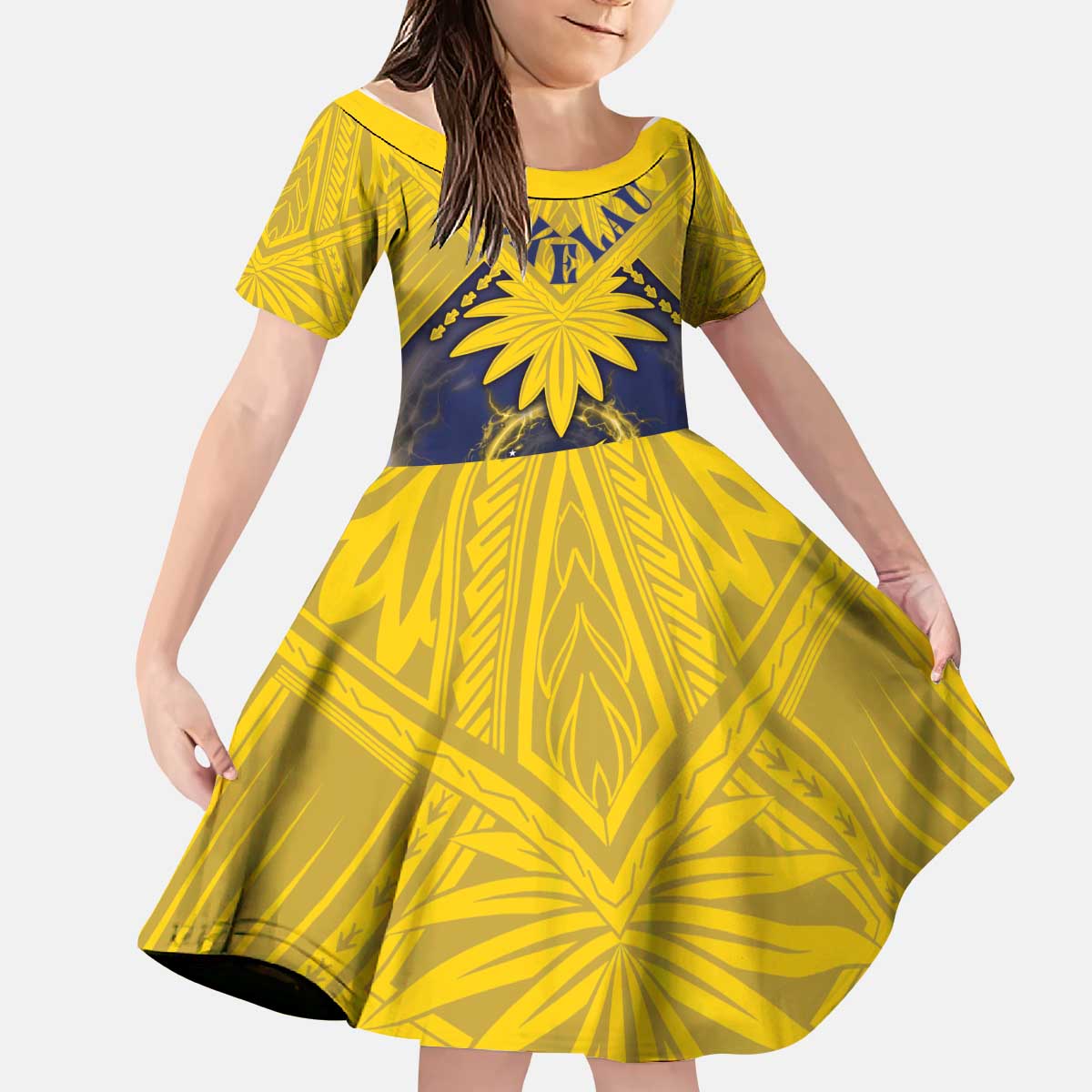 Tokelau Tokehega Day Kid Short Sleeve Dress National Badge Special Style - Polynesian Pride