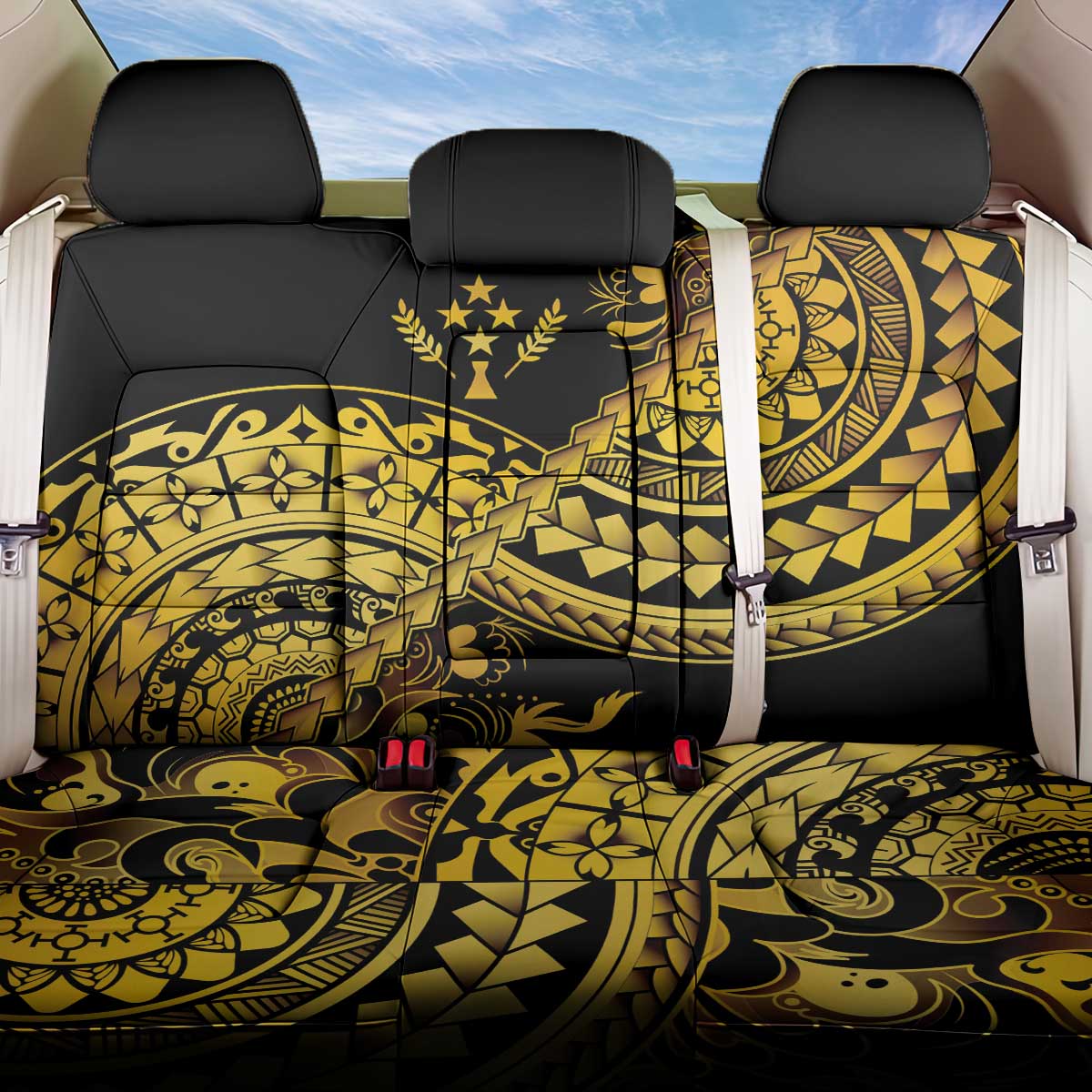 Kosrae Liberation Day Back Car Seat Cover Polynesian Floral Tattoo - Polynesian Pride