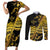 Kosrae Liberation Day Couples Matching Short Sleeve Bodycon Dress and Long Sleeve Button Shirt Polynesian Floral Tattoo - Polynesian Pride