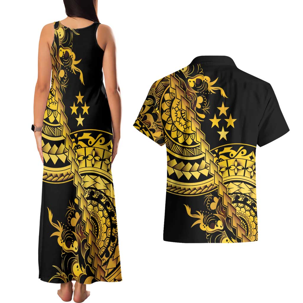 Kosrae Liberation Day Couples Matching Tank Maxi Dress and Hawaiian Shirt Polynesian Floral Tattoo - Polynesian Pride