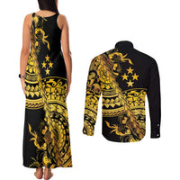Kosrae Liberation Day Couples Matching Tank Maxi Dress and Long Sleeve Button Shirt Polynesian Floral Tattoo - Polynesian Pride