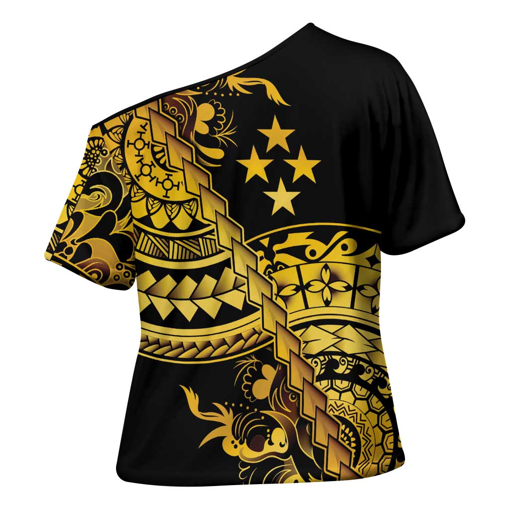 Kosrae Liberation Day Cross Shoulder Shirt Polynesian Floral Tattoo - Polynesian Pride