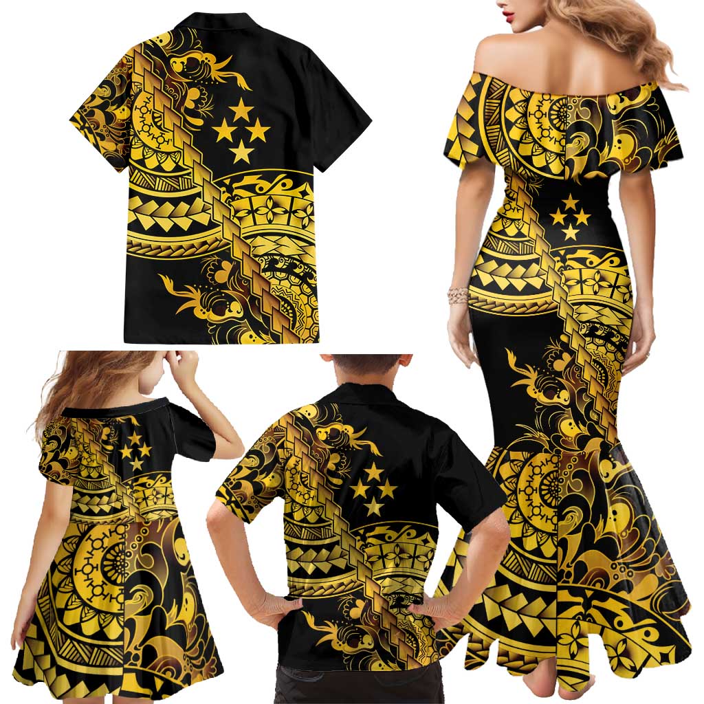 Kosrae Liberation Day Family Matching Mermaid Dress and Hawaiian Shirt Polynesian Floral Tattoo - Polynesian Pride