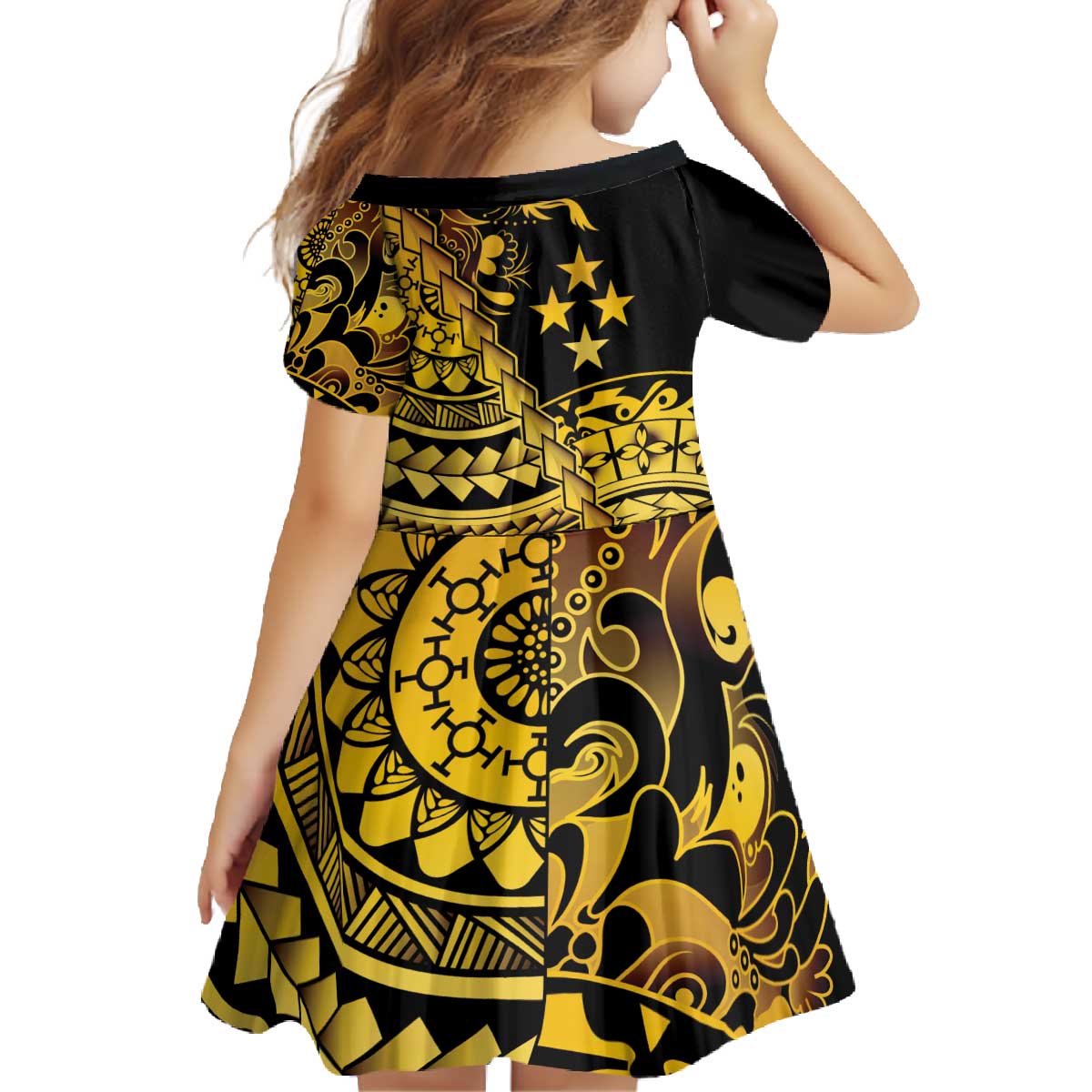 Kosrae Liberation Day Family Matching Off The Shoulder Long Sleeve Dress and Hawaiian Shirt Polynesian Floral Tattoo - Polynesian Pride