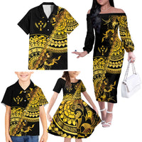 Kosrae Liberation Day Family Matching Off The Shoulder Long Sleeve Dress and Hawaiian Shirt Polynesian Floral Tattoo - Polynesian Pride