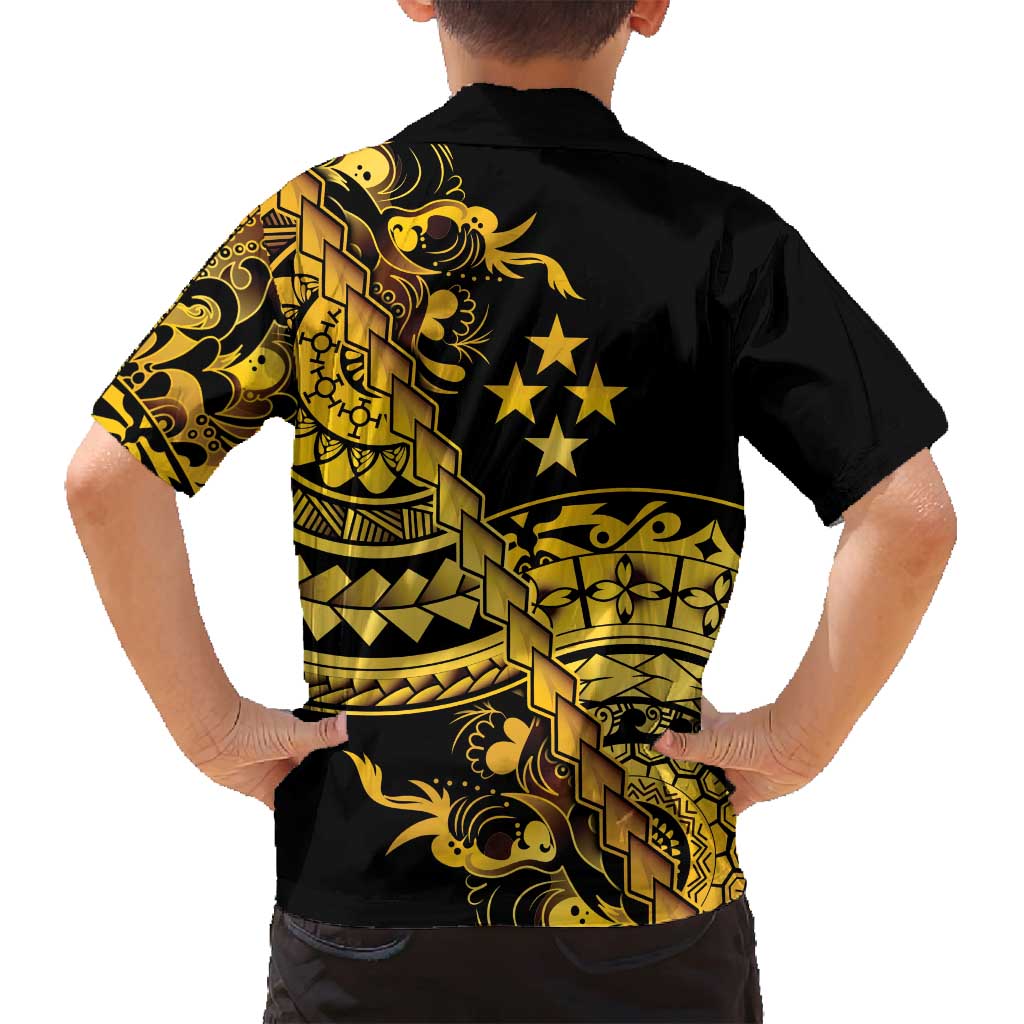 Kosrae Liberation Day Family Matching Off Shoulder Maxi Dress and Hawaiian Shirt Polynesian Floral Tattoo - Polynesian Pride