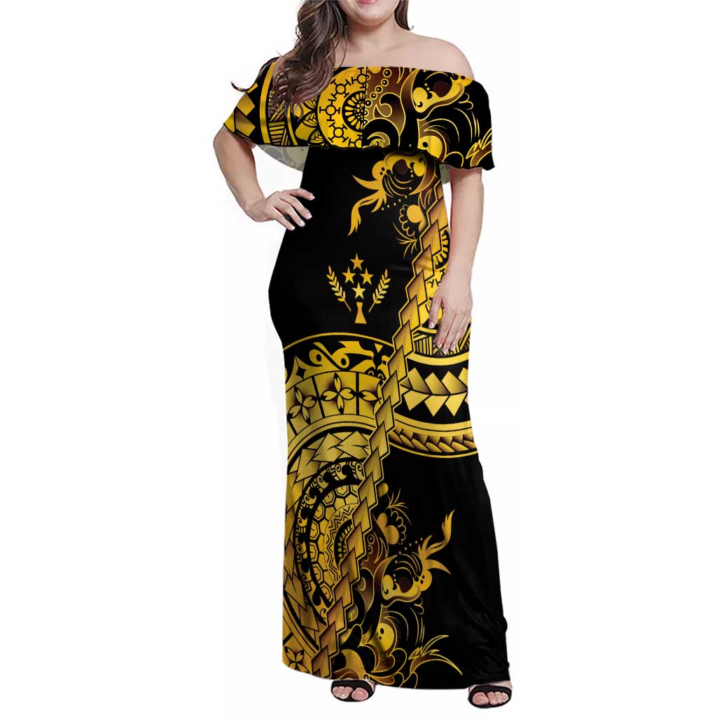 Kosrae Liberation Day Family Matching Off Shoulder Maxi Dress and Hawaiian Shirt Polynesian Floral Tattoo - Polynesian Pride