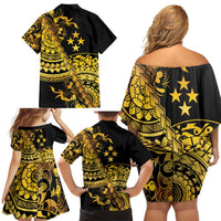 Kosrae Liberation Day Family Matching Off Shoulder Short Dress and Hawaiian Shirt Polynesian Floral Tattoo - Polynesian Pride