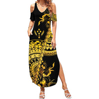 Kosrae Liberation Day Family Matching Summer Maxi Dress and Hawaiian Shirt Polynesian Floral Tattoo - Polynesian Pride