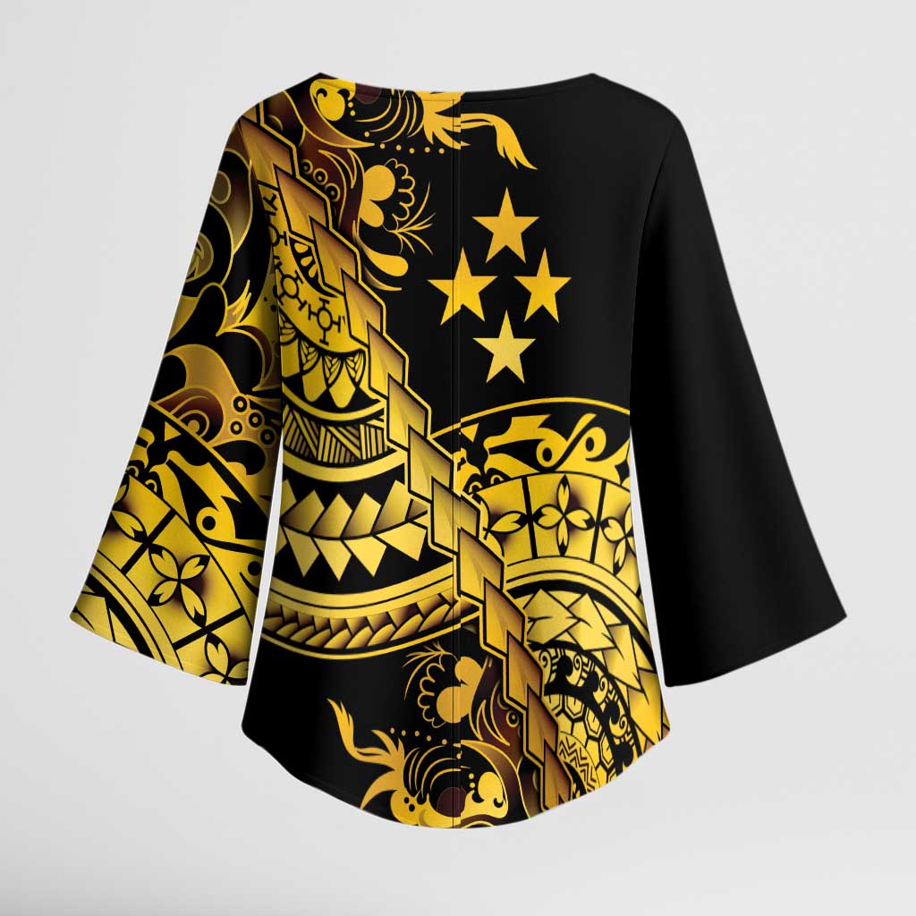 Kosrae Liberation Day Kimono Sleeve Blouse Polynesian Floral Tattoo - Polynesian Pride