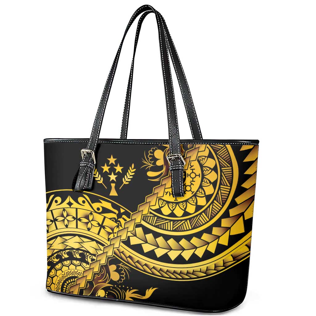 Kosrae Liberation Day Leather Tote Bag Polynesian Floral Tattoo - Polynesian Pride