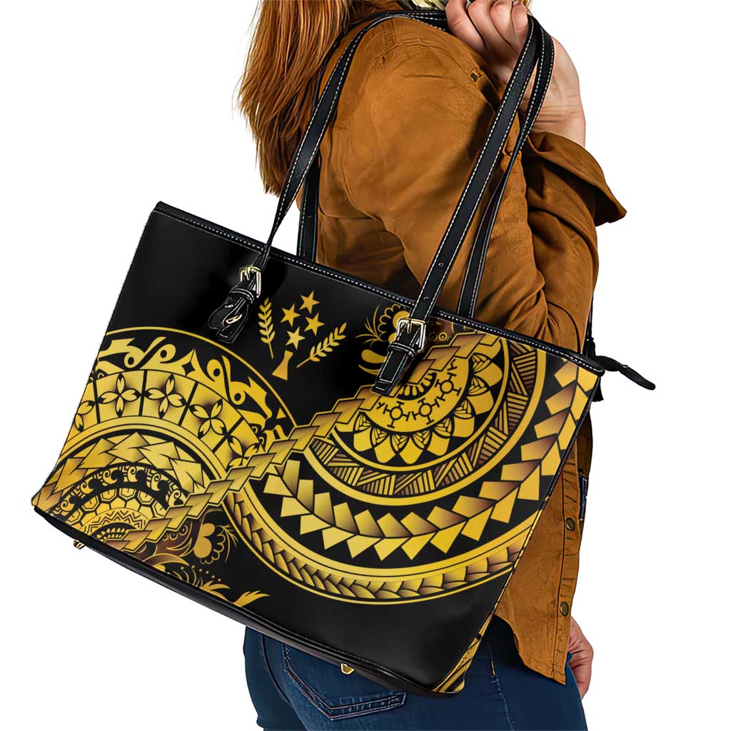 Kosrae Liberation Day Leather Tote Bag Polynesian Floral Tattoo - Polynesian Pride