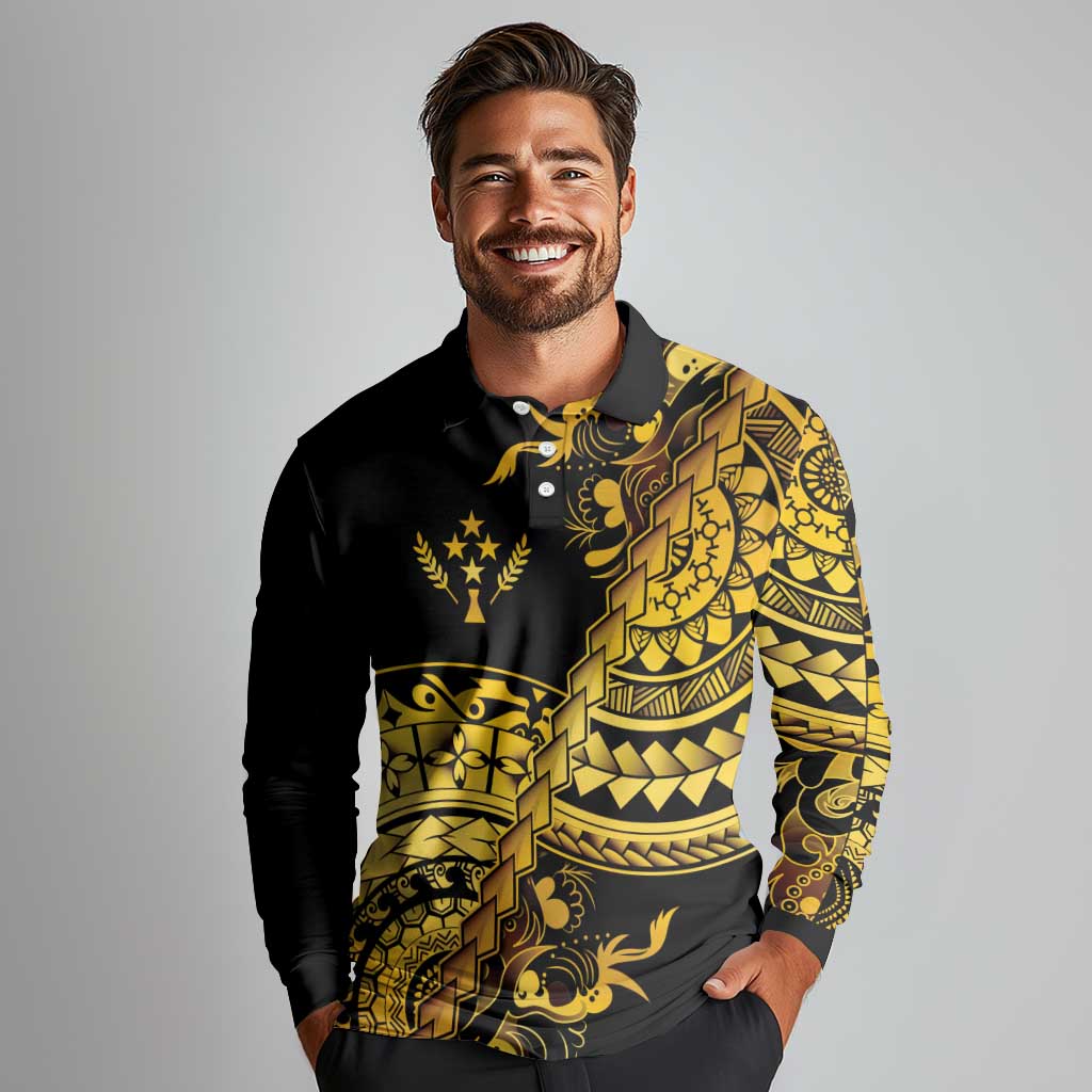 Kosrae Liberation Day Long Sleeve Polo Shirt Polynesian Floral Tattoo - Polynesian Pride