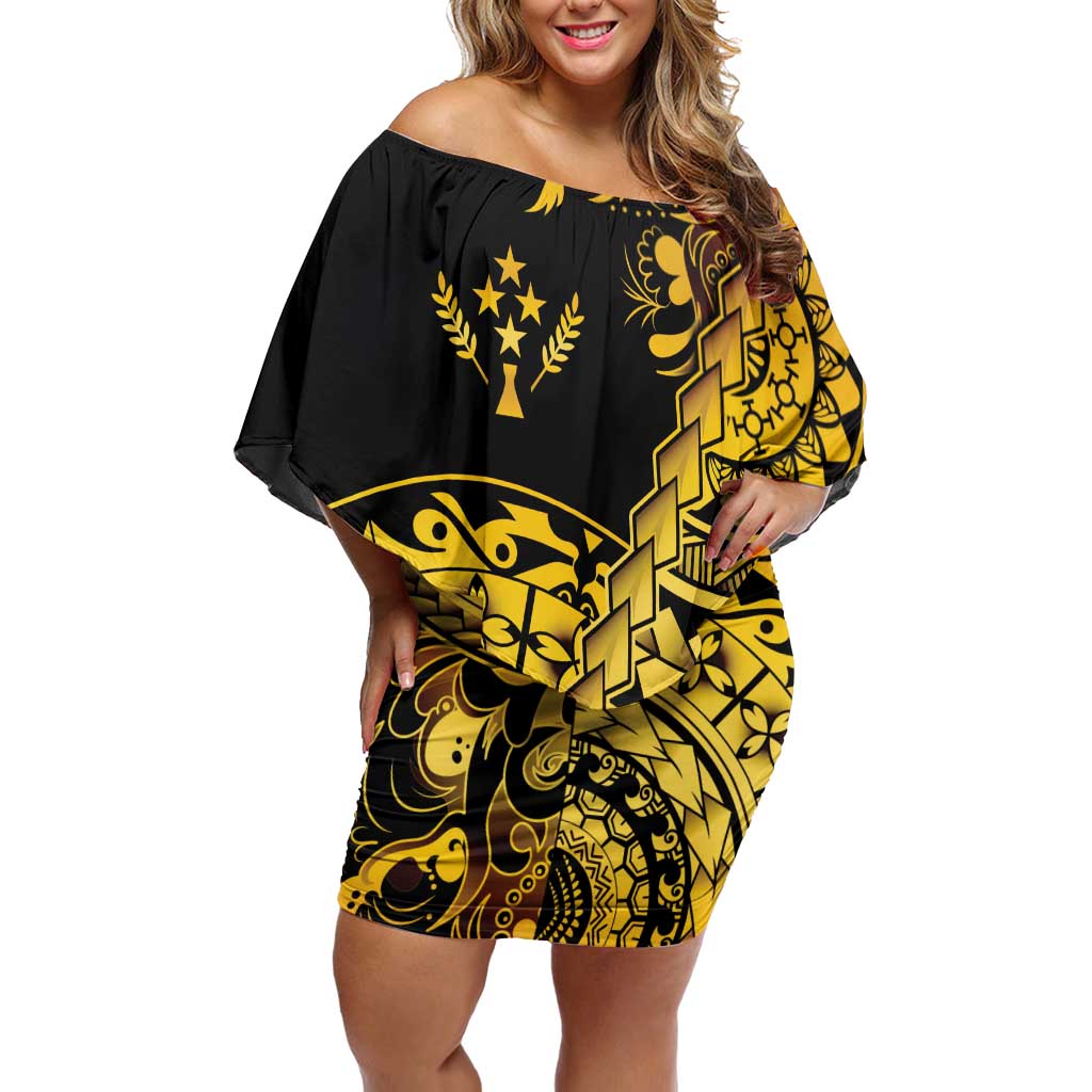 Kosrae Liberation Day Off Shoulder Short Dress Polynesian Floral Tattoo - Polynesian Pride