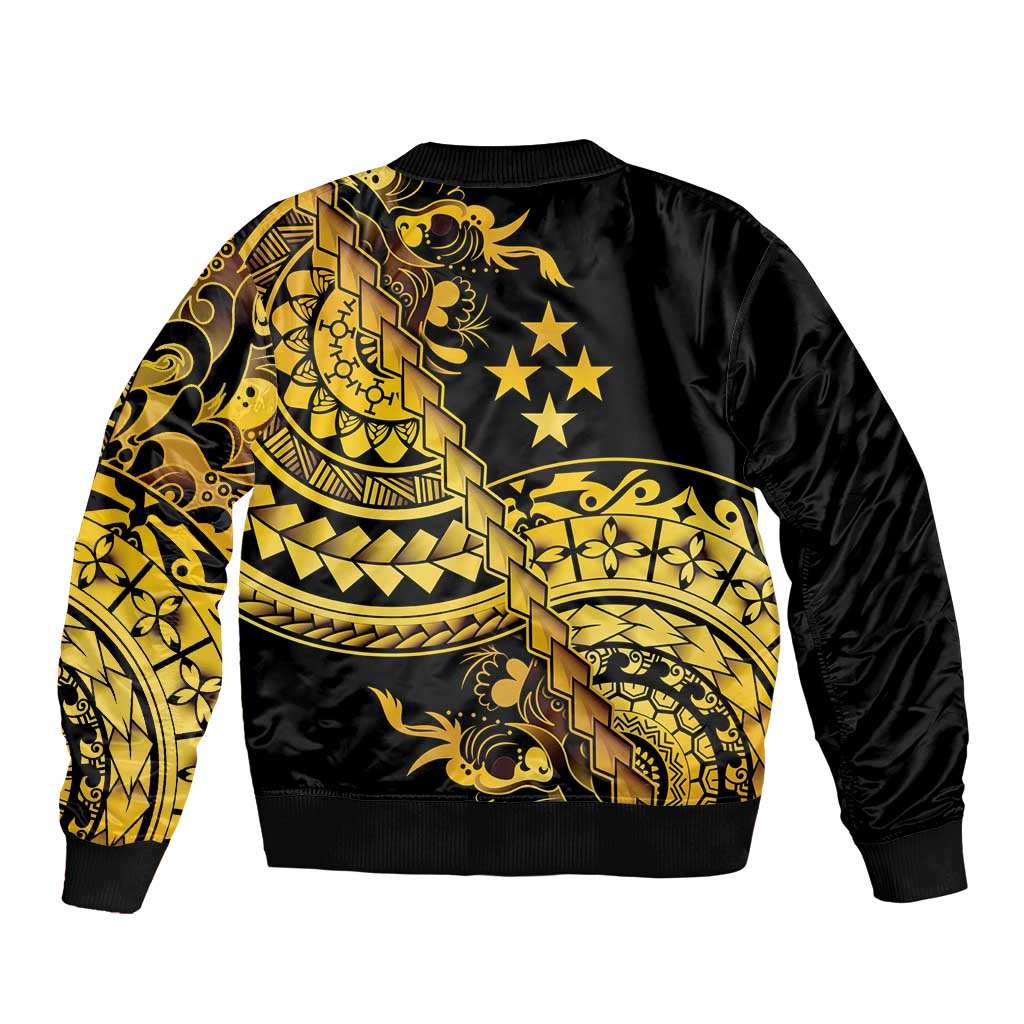 Kosrae Liberation Day Sleeve Zip Bomber Jacket Polynesian Floral Tattoo - Polynesian Pride