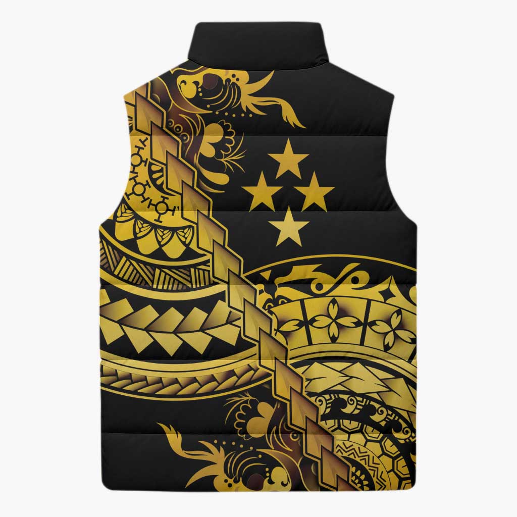 Kosrae Liberation Day Sleeveless Puffer Jacket Polynesian Floral Tattoo - Polynesian Pride