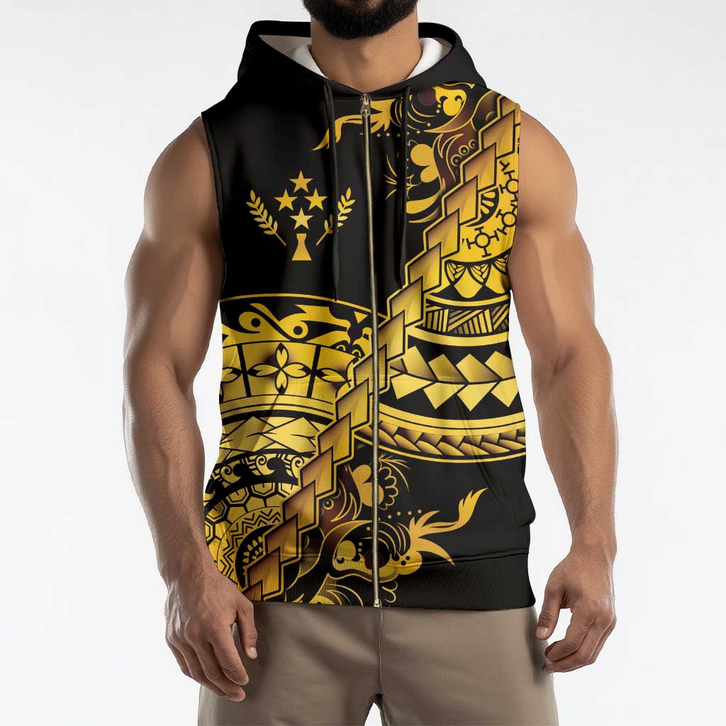 Kosrae Liberation Day Sleeveless Zip Hoodie Polynesian Floral Tattoo - Polynesian Pride