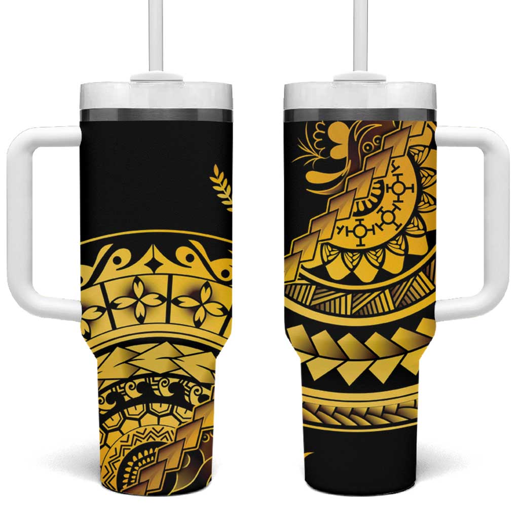 Kosrae Liberation Day Tumbler With Handle Polynesian Floral Tattoo - Polynesian Pride