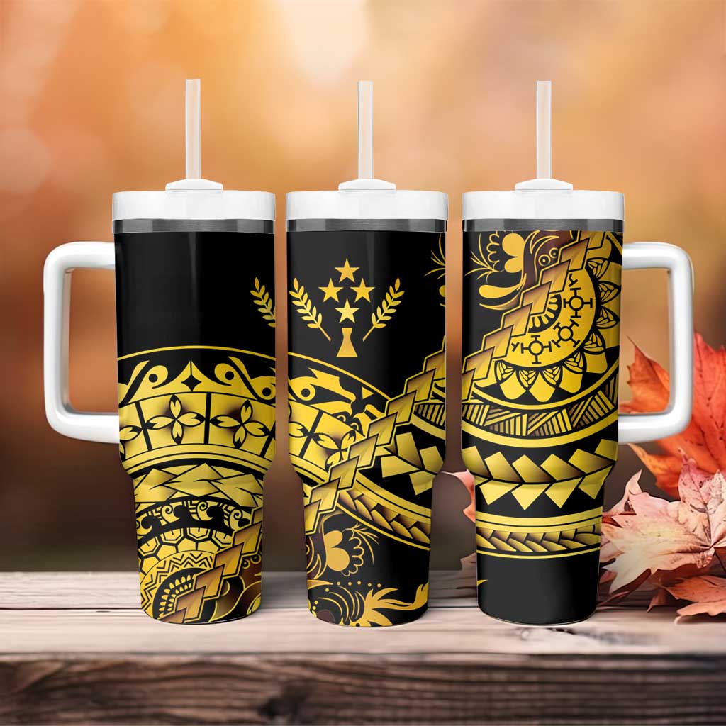 Kosrae Liberation Day Tumbler With Handle Polynesian Floral Tattoo - Polynesian Pride