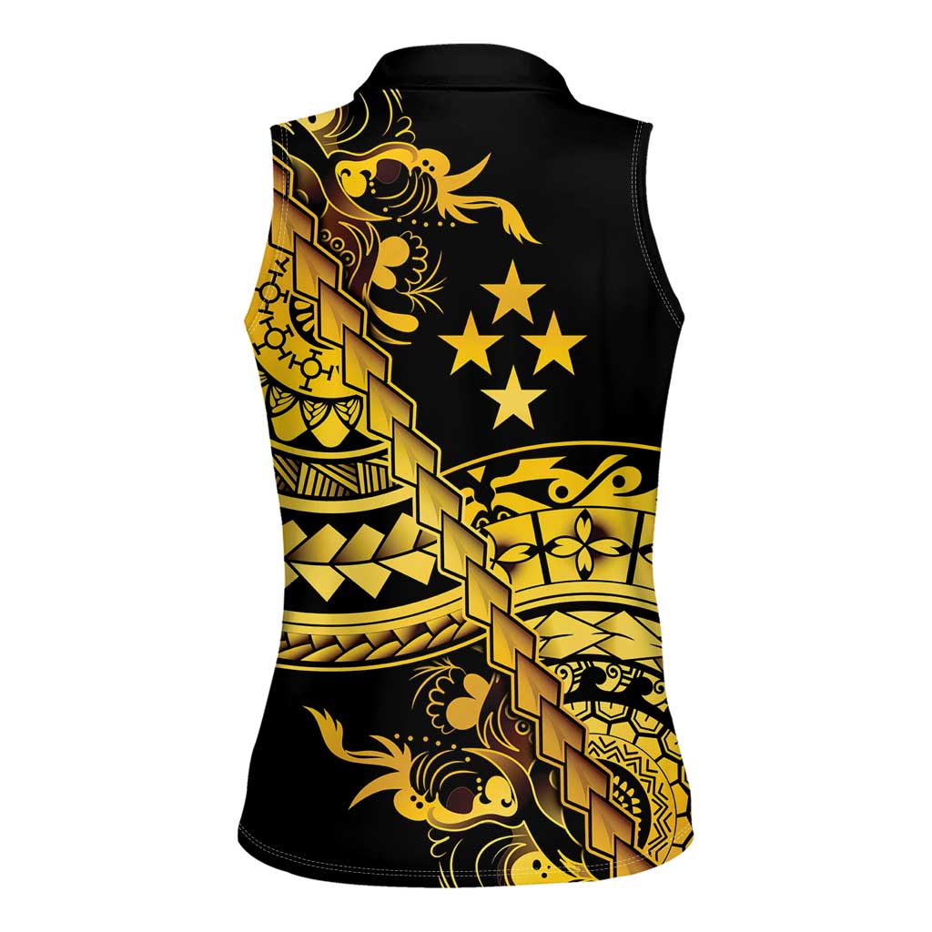 Kosrae Liberation Day Women Sleeveless Polo Shirt Polynesian Floral Tattoo - Polynesian Pride