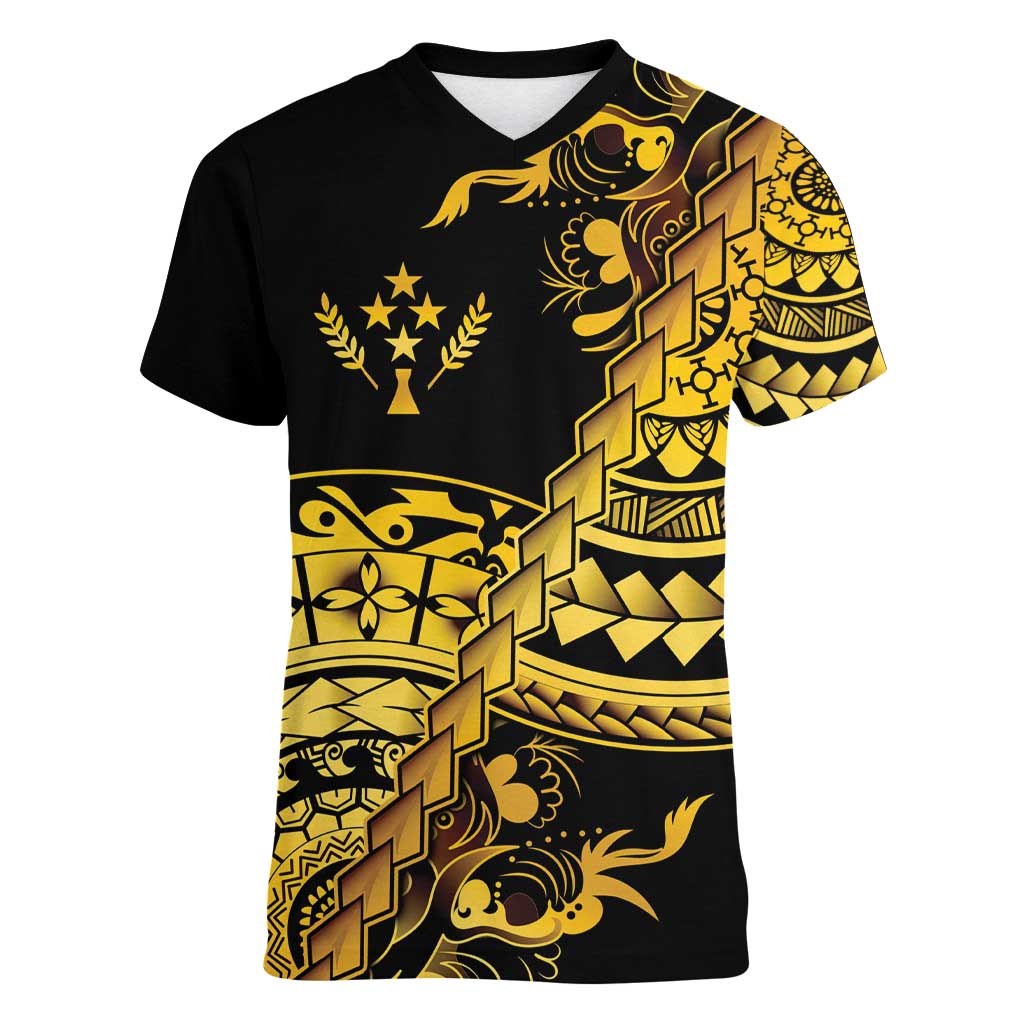 Kosrae Liberation Day Women V-Neck T-Shirt Polynesian Floral Tattoo - Polynesian Pride