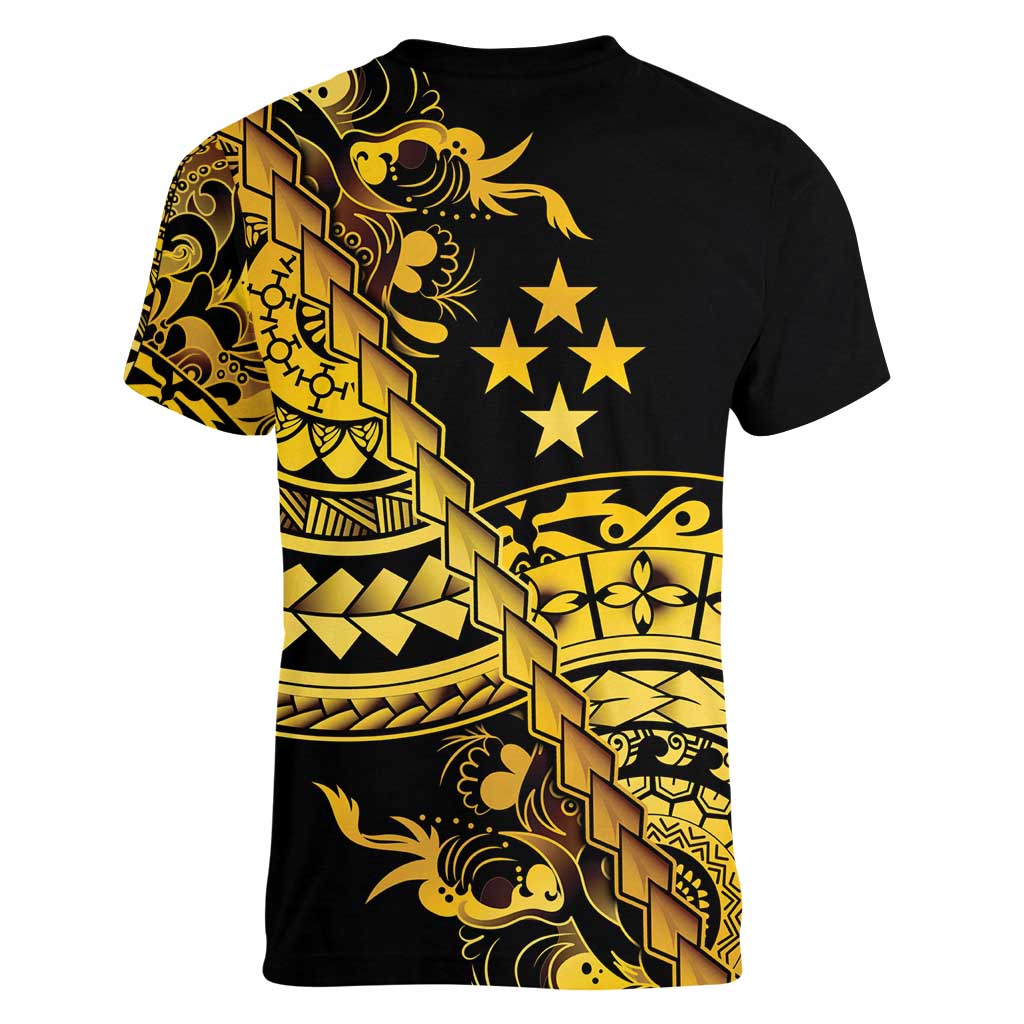 Kosrae Liberation Day Women V-Neck T-Shirt Polynesian Floral Tattoo - Polynesian Pride