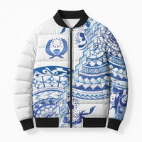 Pohnpei Liberation Day Bomber Puffer Jacket Polynesian Floral Tattoo - Polynesian Pride