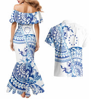 Pohnpei Liberation Day Couples Matching Mermaid Dress and Hawaiian Shirt Polynesian Floral Tattoo - Polynesian Pride