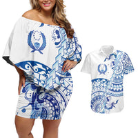 Pohnpei Liberation Day Couples Matching Off Shoulder Short Dress and Hawaiian Shirt Polynesian Floral Tattoo - Polynesian Pride