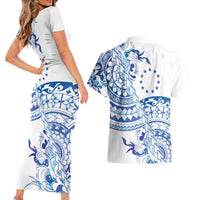 Pohnpei Liberation Day Couples Matching Short Sleeve Bodycon Dress and Hawaiian Shirt Polynesian Floral Tattoo - Polynesian Pride