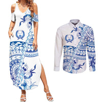 Pohnpei Liberation Day Couples Matching Summer Maxi Dress and Long Sleeve Button Shirt Polynesian Floral Tattoo - Polynesian Pride