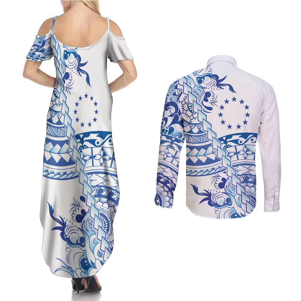 Pohnpei Liberation Day Couples Matching Summer Maxi Dress and Long Sleeve Button Shirt Polynesian Floral Tattoo - Polynesian Pride