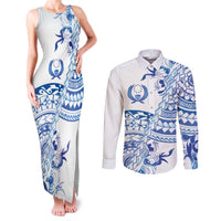 Pohnpei Liberation Day Couples Matching Tank Maxi Dress and Long Sleeve Button Shirt Polynesian Floral Tattoo - Polynesian Pride