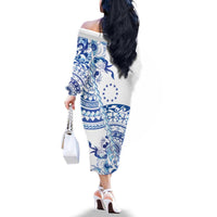 Pohnpei Liberation Day Family Matching Off The Shoulder Long Sleeve Dress and Hawaiian Shirt Polynesian Floral Tattoo - Polynesian Pride