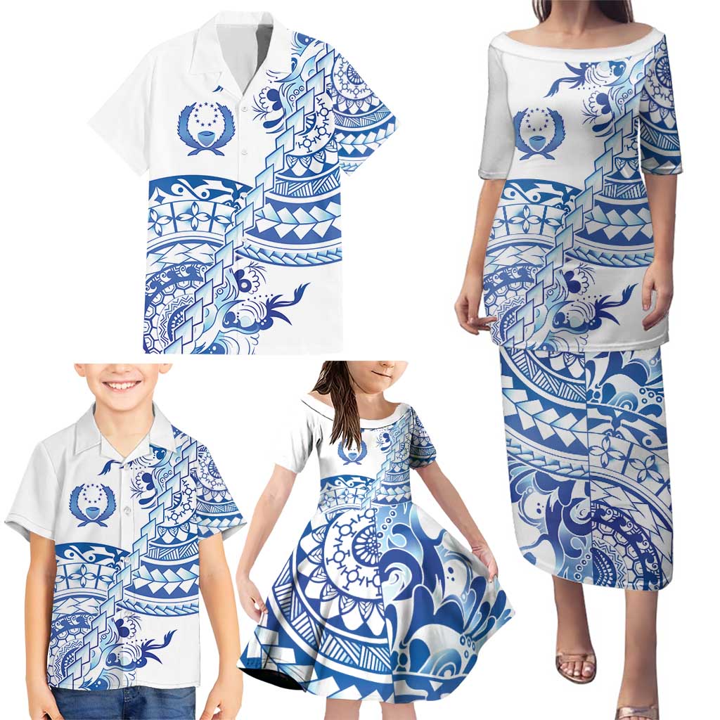 Pohnpei Liberation Day Family Matching Puletasi and Hawaiian Shirt Polynesian Floral Tattoo - Polynesian Pride