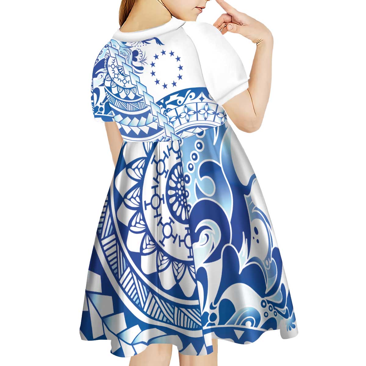 Pohnpei Liberation Day Kid Short Sleeve Dress Polynesian Floral Tattoo - Polynesian Pride