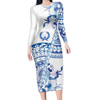 Pohnpei Liberation Day Long Sleeve Bodycon Dress Polynesian Floral Tattoo - Polynesian Pride