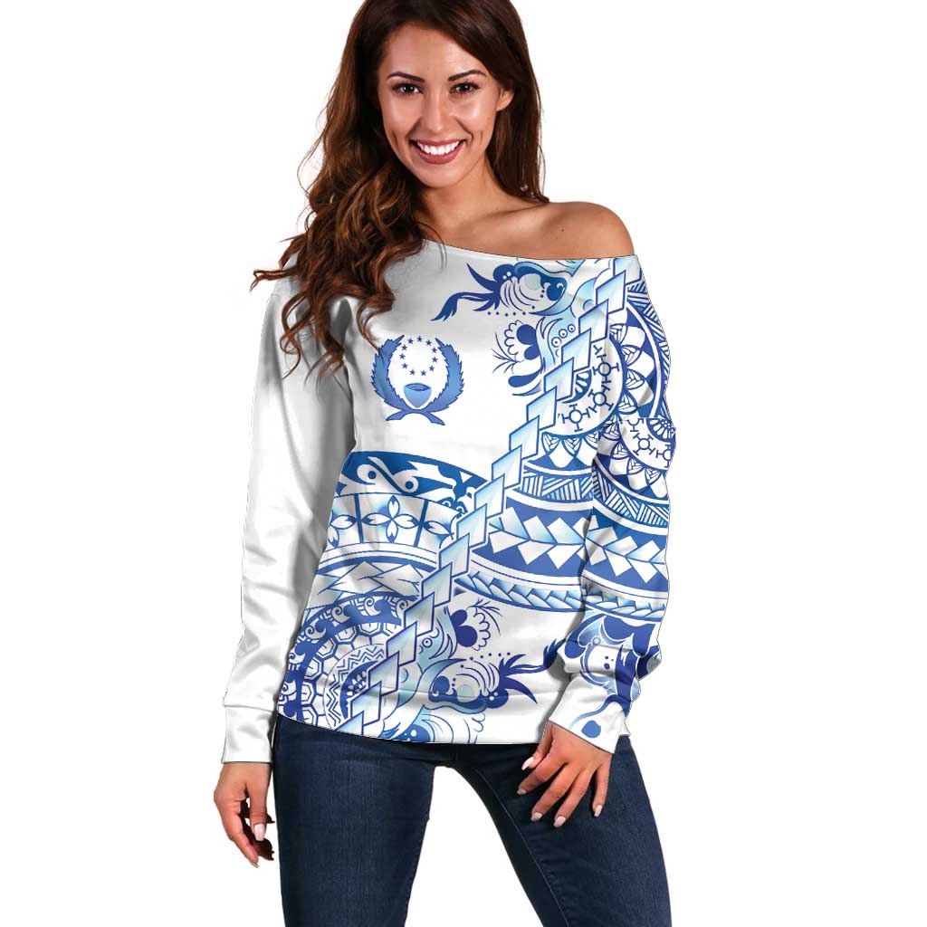 Pohnpei Liberation Day Off Shoulder Sweater Polynesian Floral Tattoo - Polynesian Pride