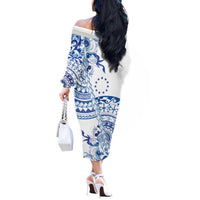 Pohnpei Liberation Day Off The Shoulder Long Sleeve Dress Polynesian Floral Tattoo - Polynesian Pride