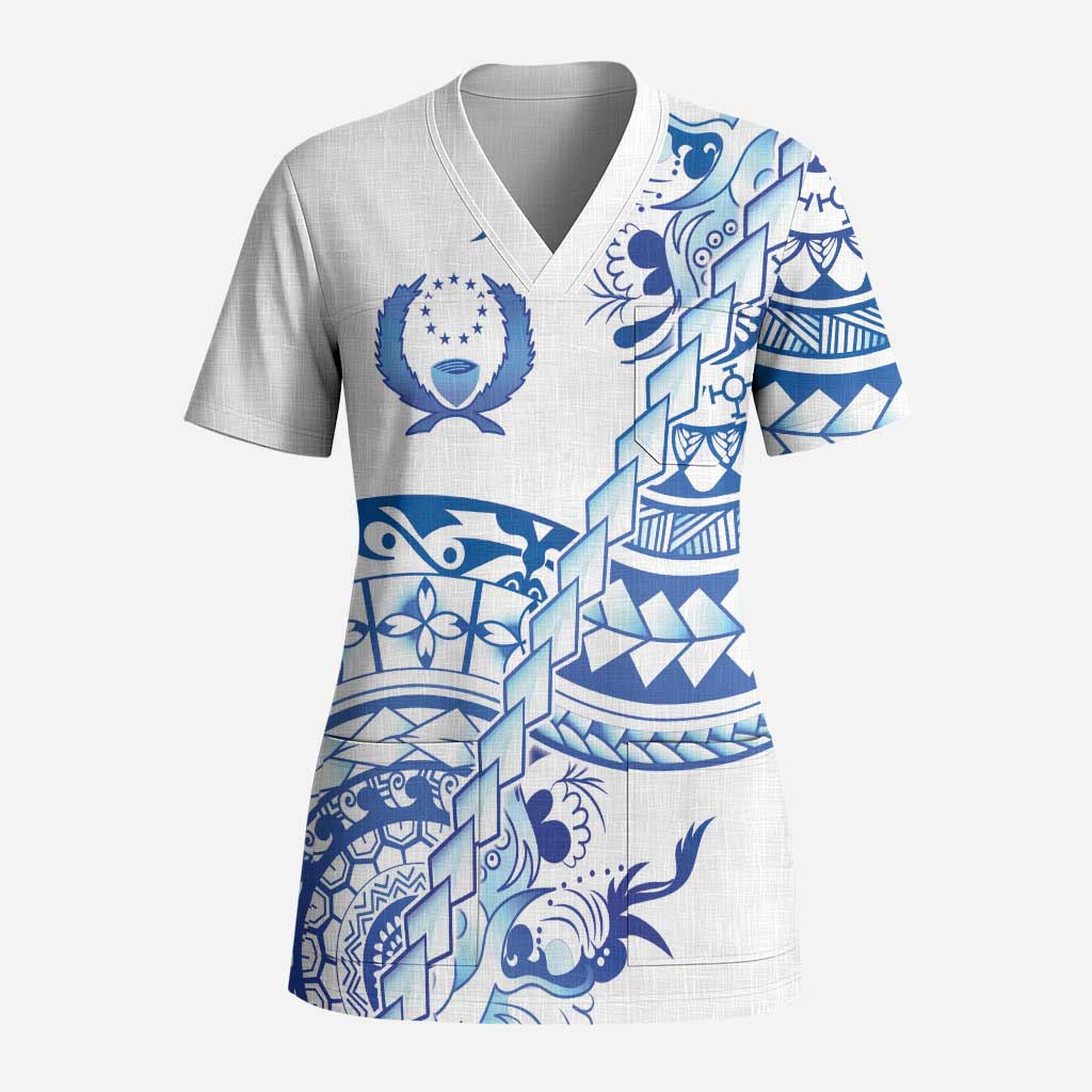 Pohnpei Liberation Day Scrub Top Polynesian Floral Tattoo - Polynesian Pride